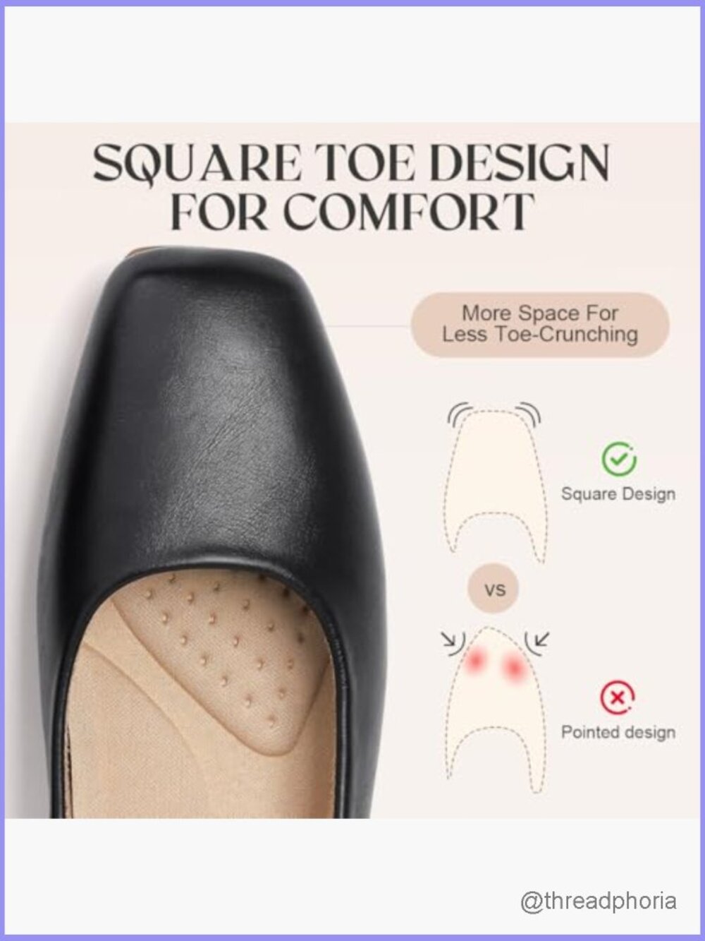 Women's Square Toe Mary Jane Ballet Flats with Adjustable Strap Slip On Work - Picture 4 of 7